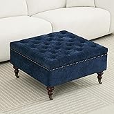 obmedin Large Square Storage Ottoman Uphlostered Tufted Button Coffee Table, Oversized Footrest Bench with Castered Rolling W