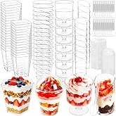 wtarabur 450-Pack 5oz Plastic Dessert Cups with Lids &amp; Spoons, Mini Dessert Shooter Cups for Party, Clear Yogurt Parfait Appetizer Cups with Lids, Square Appetizer Cups for Ice Cream, Pudding, Fruit