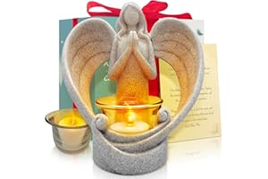 OakiWay Memorial Gifts – Angel Figurines Tealight Candle Holder, Sympathy Gifts for Loss of Loved One, W/Flickering Led Candle, Bereavement, Grief, Funeral, Remembrance, Memory Home Decorations
