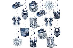 kreat4joy Denim and Diamonds Party Decorations - 24pcs Western Cowgirl Theme Hanging Swirls Double-Sided Printing Ceiling Ste