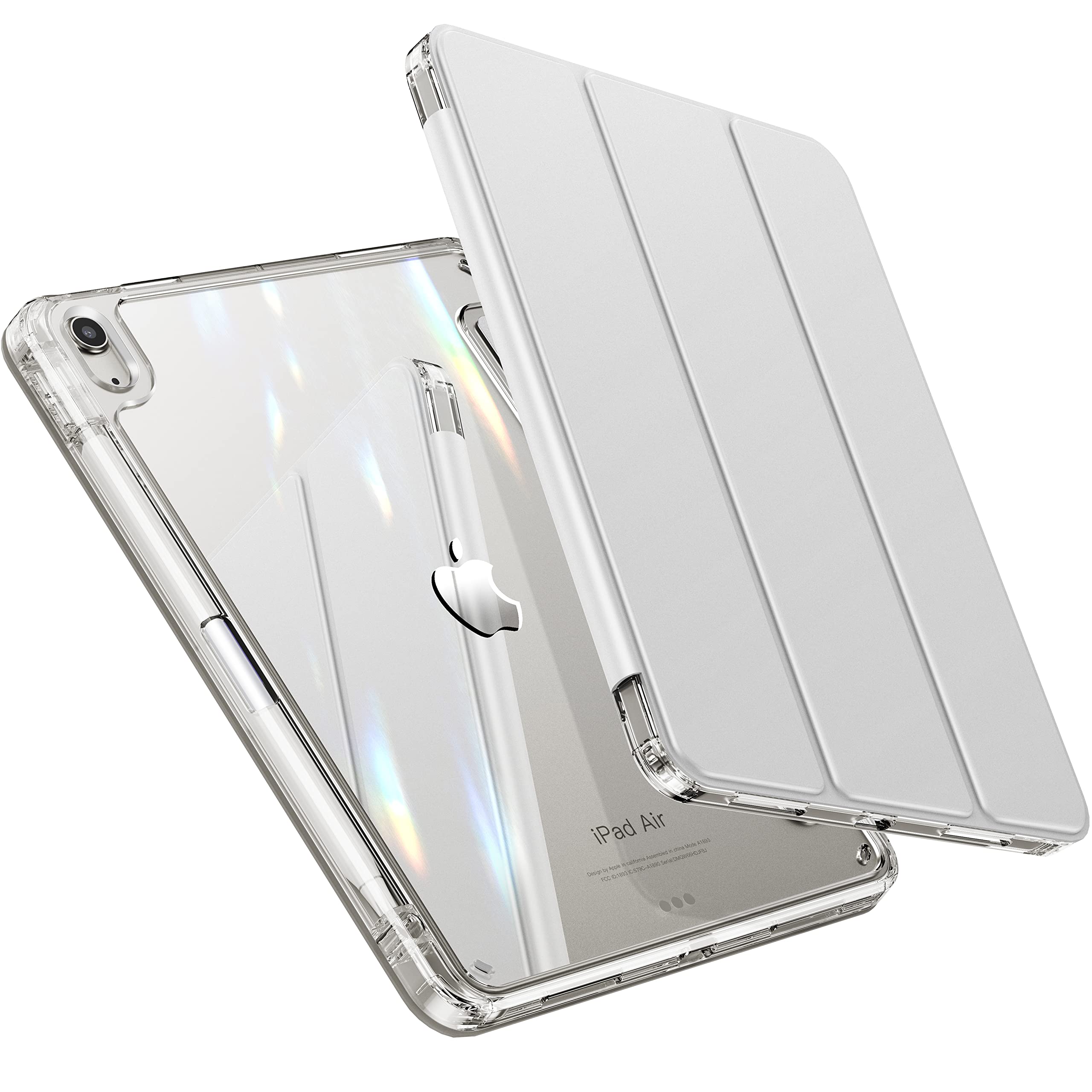 INFILAND Compatible with iPad Air 11 Inch Case M4/M3/M2 (2026/2025/2024), iPad Air 5th/4th Generation Case Cover (2022/2020) 10.9 inch with Crystal Clear Slim Back & Pencil Holder, (Silver)