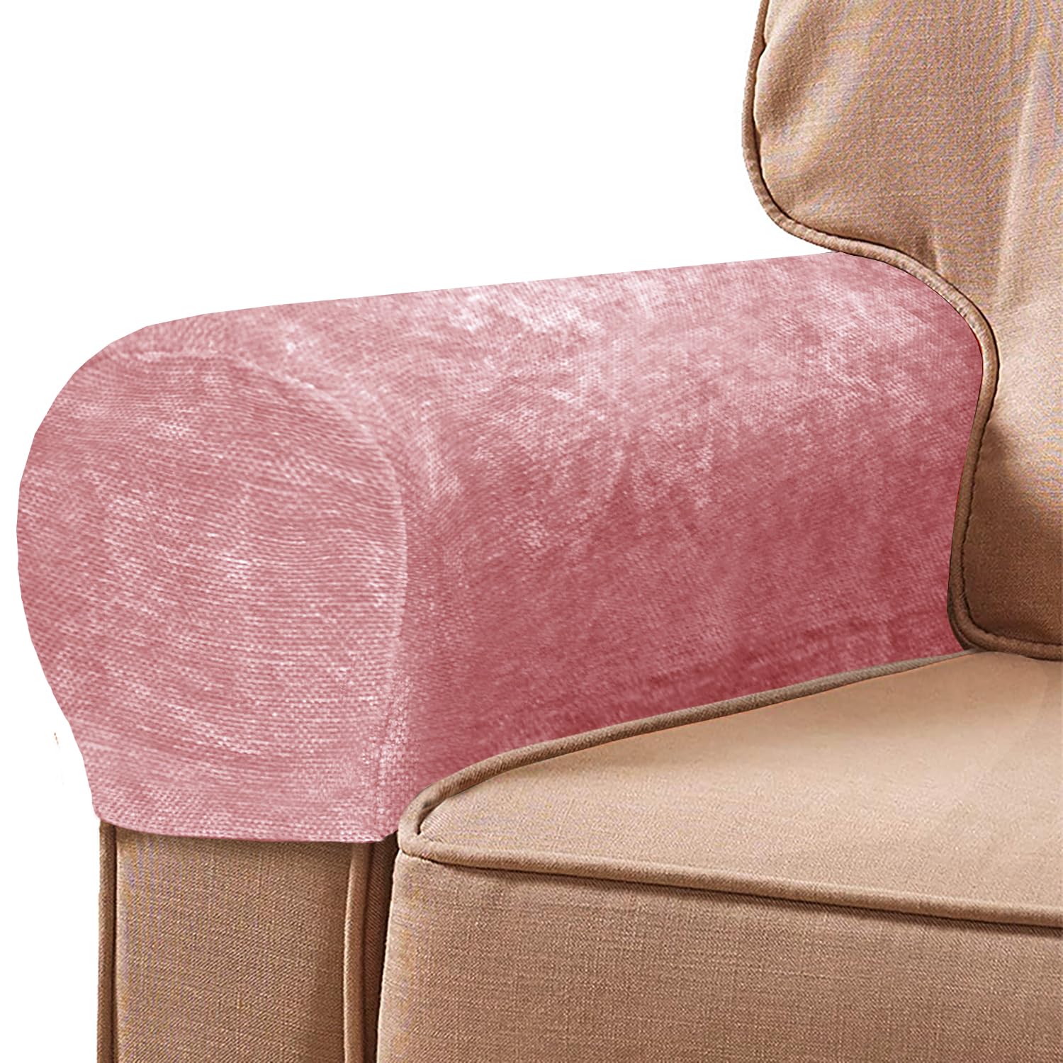 NEKOSUKI 1 Pair Arm Rest Covers Set, Chenille Arm Covers for Chairs and Sofas Anti-Slip Couch Armrest Covers with Pins, Furniture Armrest Protector for Sofa Couch Chair (Rose Pink)