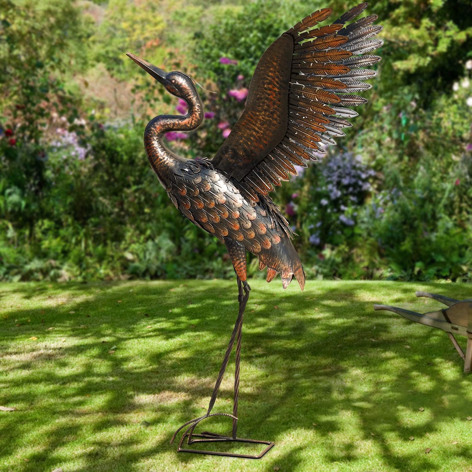 chisheen Outdoor Metal Crane Heron Yard Art Statue and Sculptures for Garden Lawn Patio Backyard Living Room Decoration: Home & Kitchen