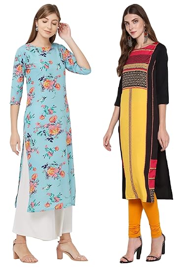 Womens Crepe Straight Kurta Combo Pack of Two (AD-011-CMB2_)