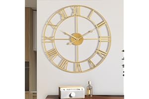 1st owned Large Wall Clock Metal Retro Roman Numeral Clock, Modern Round Wall Clocks Almost Silent, Easy to Read for Living Room/Home/Kitchen/Bedroom/Office/School Decor (Gold, 24 Inch)
