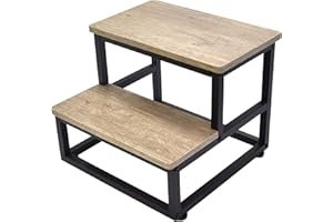 SZLHANJZ Step Stool, Wood and Metal Step for Adults Kids, Bedside Stepping Stool for High Bed with Round Corners, 2 Steps Foot Stool for Kitchen Bedroom, Load 500 LB, Beige