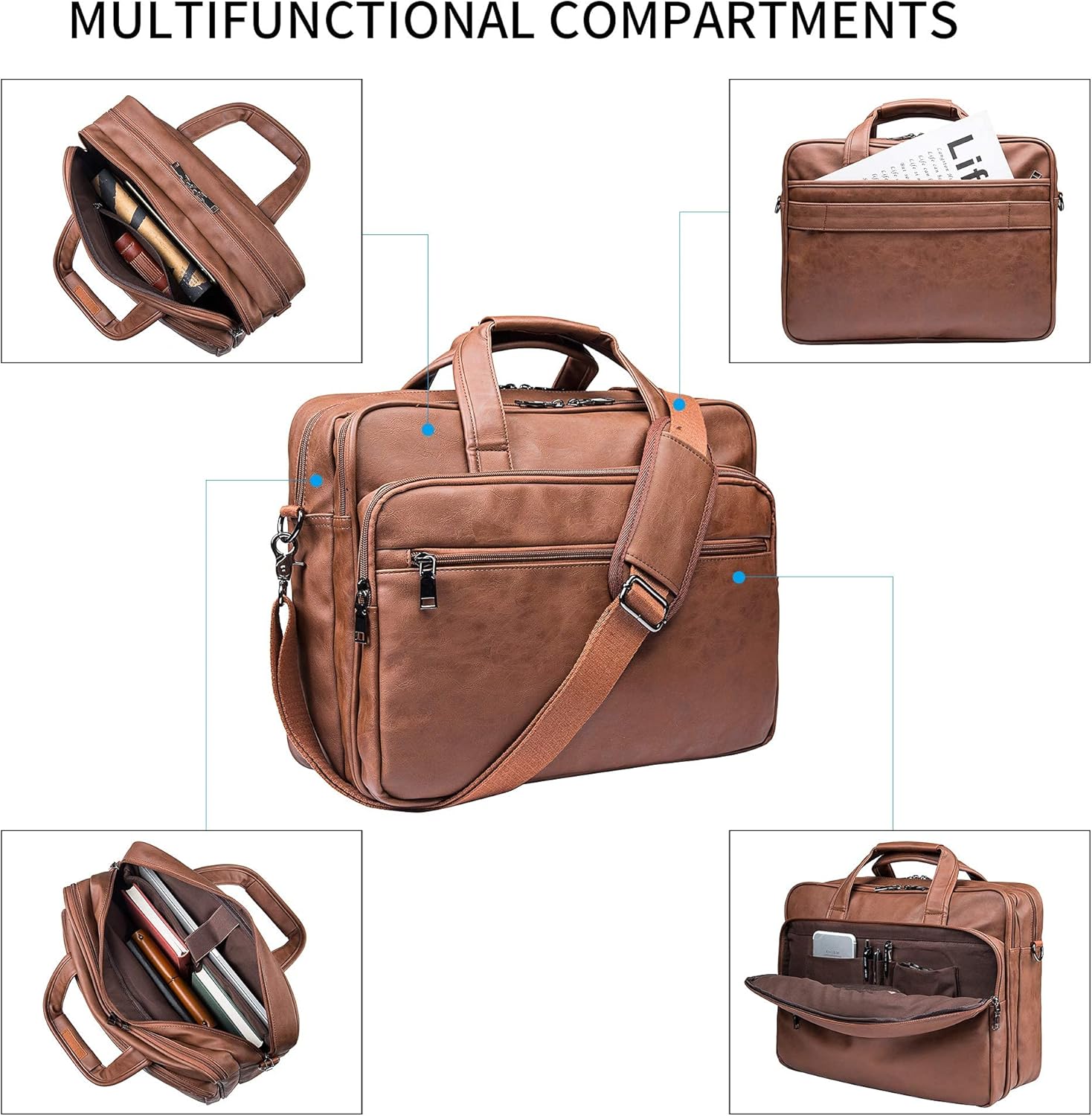 Leather Laptop Bag, Men's 15.6 Inches 17.3 Inches Messenger Briefcase Business Satchel Computer Handbag Shoulder Bag: Shoes