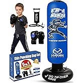 Marwan Sports Ninja Kids Punching Bag &mdash; Inflatable Sensory Toy &amp; Birthday Gift for Boys &amp; Girls Ages 4-12, 63" Freestanding 5-in-1 Kit, Indoor Apartment-Quiet Sensory-Friendly Active Play
