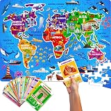 Quokka Giant World Map Puzzle 150pc 30x60cm with 50 Flashcards for Kids