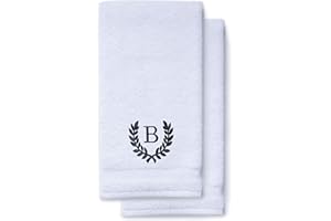 TURQUAZ Decorative and Monogrammed Hand Towels for Bathroom Kitchen Makeup | Personalized Gift for Wedding-Bridal | Roman Font Custom Luxury Turkish Towel | Spa Collection, Oversized, 16 X 30 Inch, Set of 2