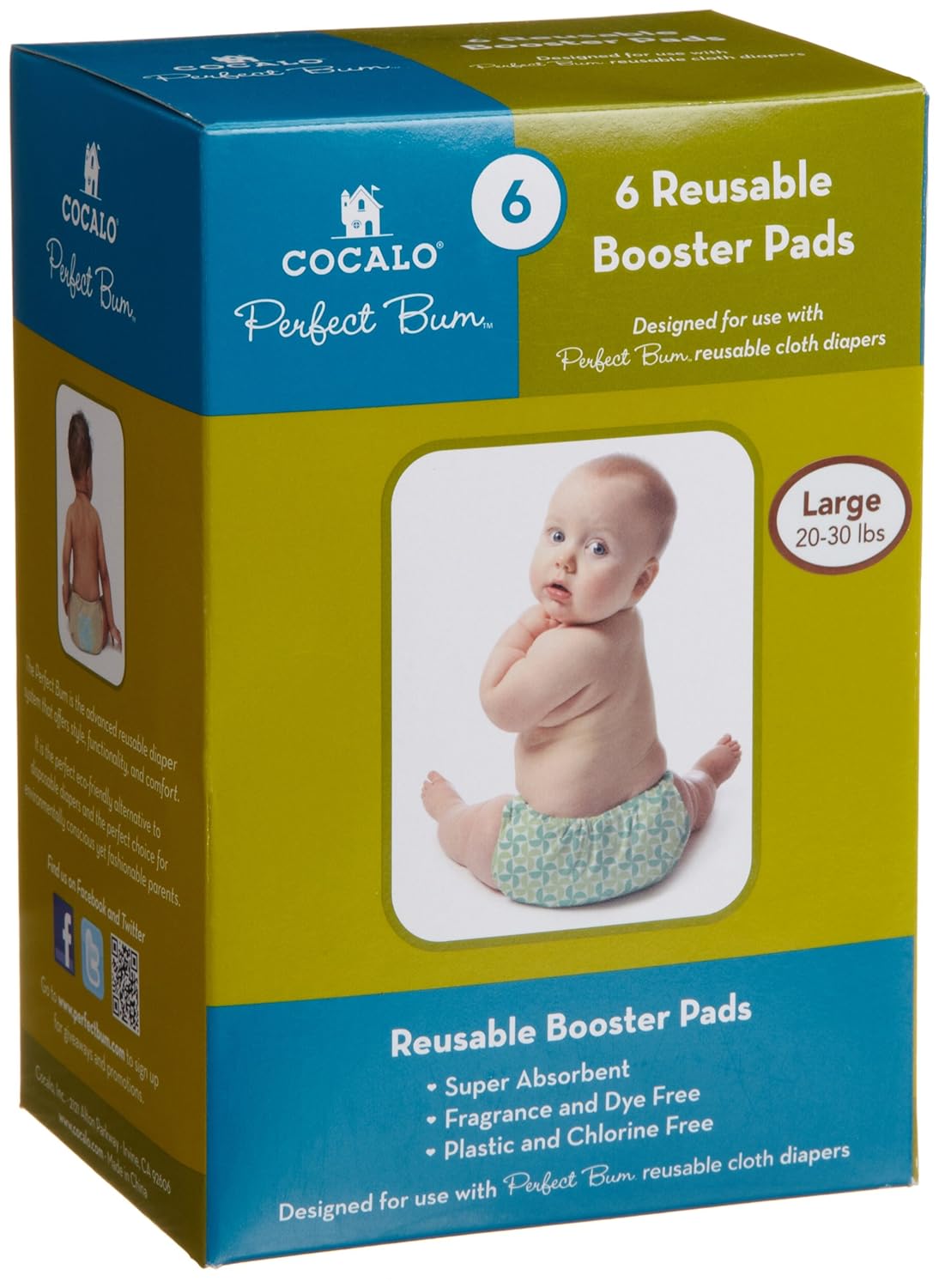 Perfect Bum 6 Piece Reusable Liner, Booster, White, Large