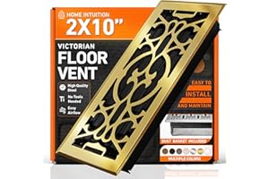 HOME INTUITION 2X10 Floor Vent Covers Floor Register with Mesh Cover Trap, Heat and Air, Walkable Metal Floor Vent for HVAC Duct, Victorian, Polished Brass