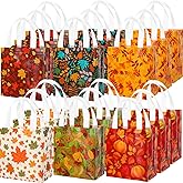 Windyun 60 Pcs Fall Thanksgiving Gift Bags Non-Woven Pumpkin Turkey Gnome Party Treat Tote with Handles Reusable Candy Goodie Stuffers Grocery Shopping for Autumn Favors Supplies (Fall Leaves)