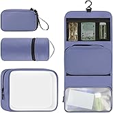 Toncoke 4-Piece Travel Toiletry Bag Set, Hanging Toiletry Bag Premium Faux Leather, Toiletry Bag for Women & Men, Travel Essentials Makeup Bag Water-resistant, Bluish Purple