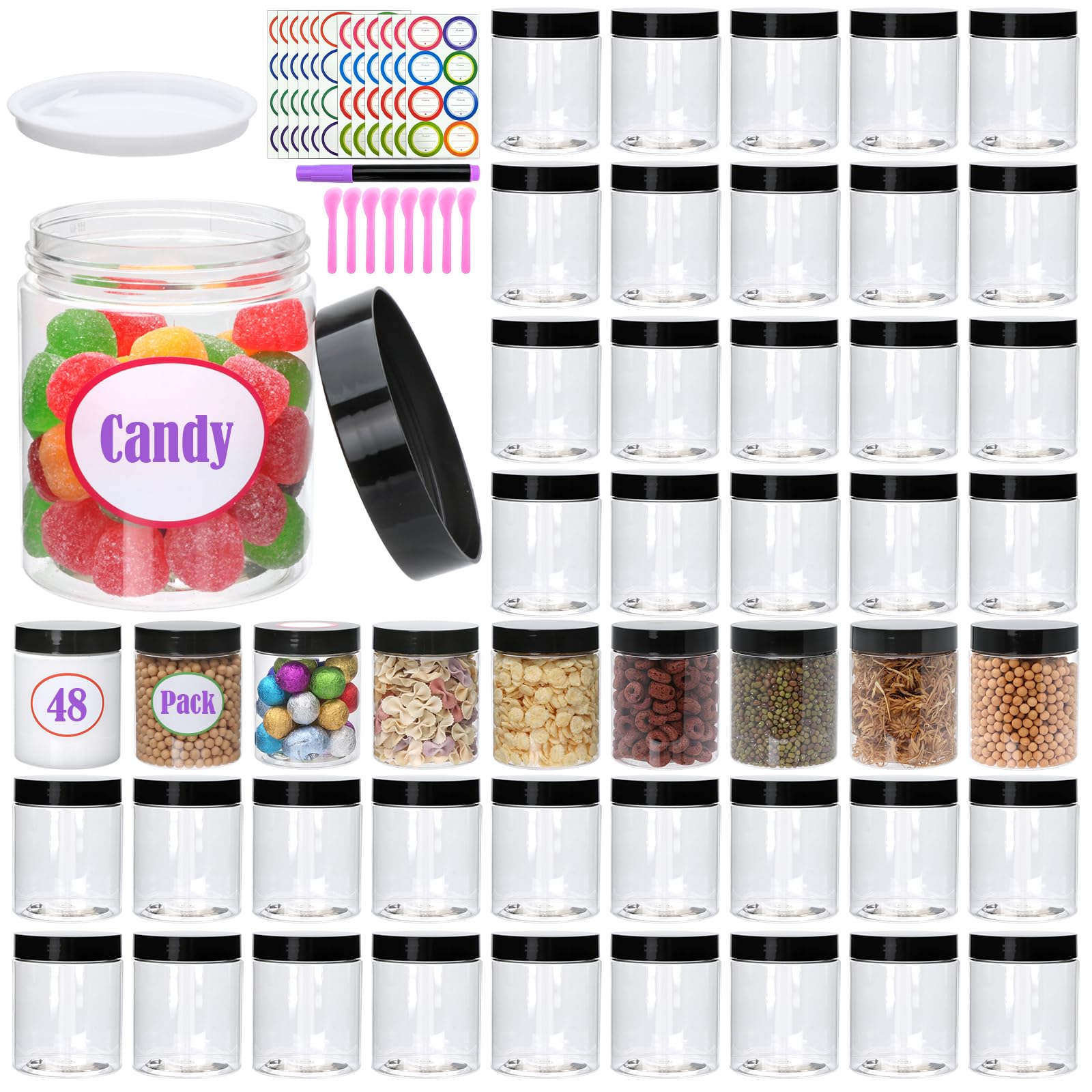 Photo 1 of 48 Pack 8oz Plastic Containers with Lids, Jars with Lids, Great for storing,lip balms, creams, ointments, cosmetics, samples