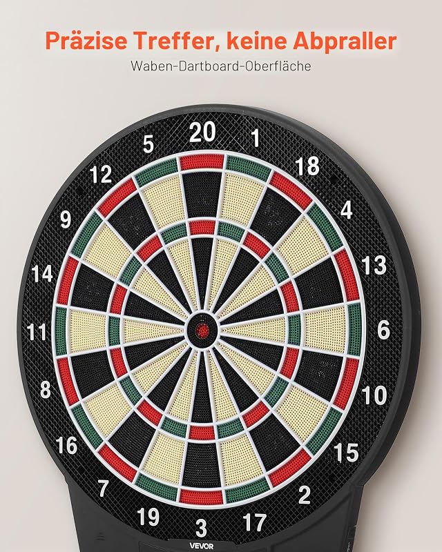 Elektronische Dartscheibe, 393 mm E-Dartsboard mit 43 Spielen & über 320 Variationen für bis zu 8 Spieler, 6 Darts mit Flights & 50 Ersatz-Dartspitzen, Farb-LCD-Punkteanzeige