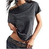SHENHE Women's Off The Shoulder Oversized T Shirt Short Sleeve Dolman Top Retro Tee