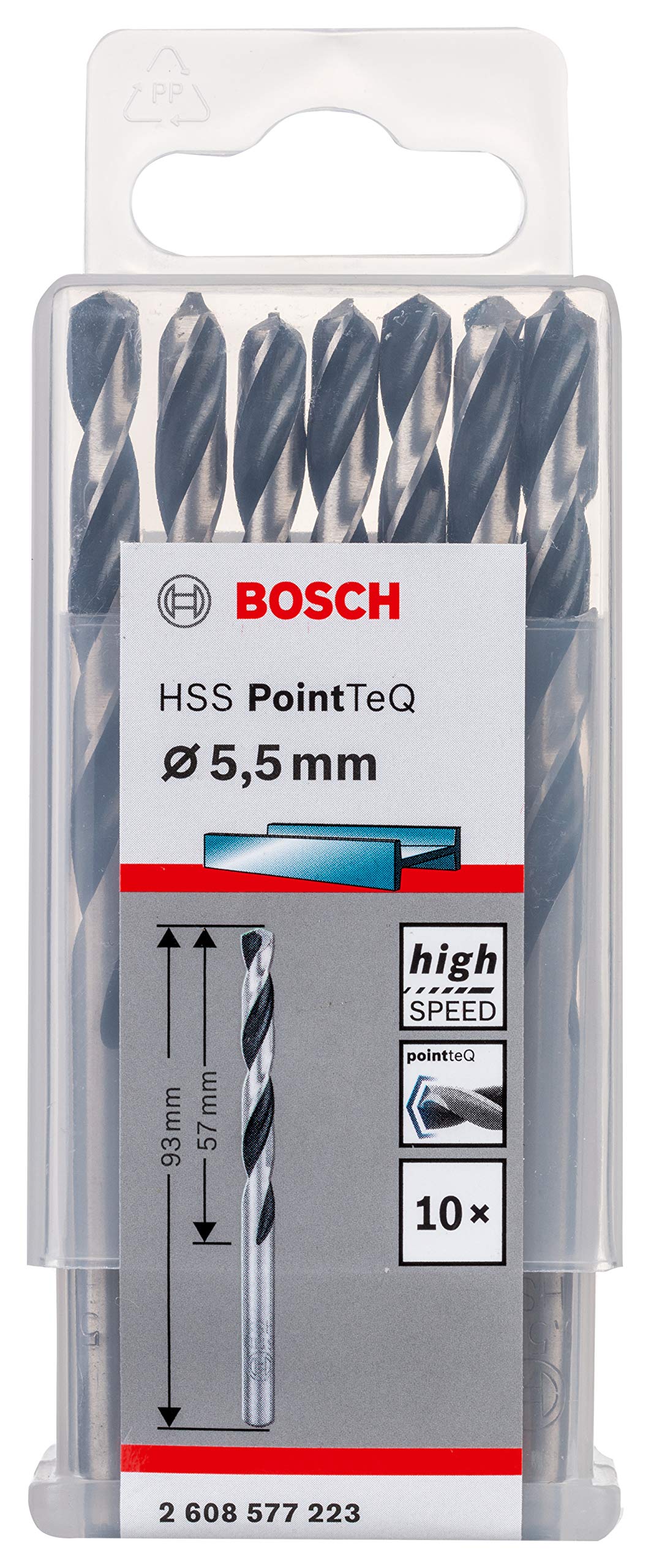 Bosch Professional 10-piece PointTeQ HSS Twist Drill Bit (for Metal, 5.5 x 57 x 93 mm, Drill Driver Accessories)