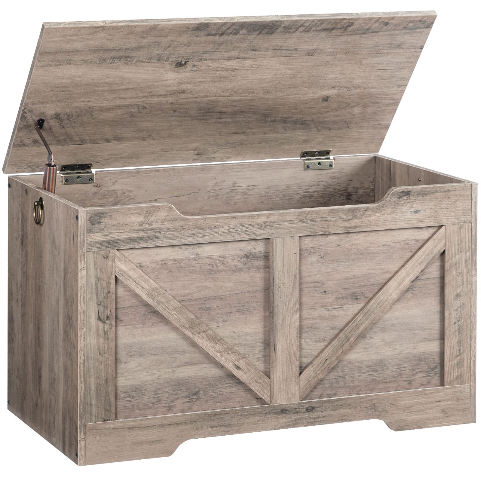 HOOBRO Storage Bench, 29.5” Retro Wooden Storage Chest with U-Shaped Cut-Out Pull, Safety Hinge, Supports 220 lb and Easy Assembly for Toy Box Organizer (Greige) BG77CW01 Image