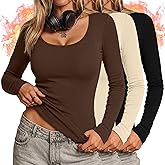 Ficerd 3 Pack Women's Thermal Long Sleeve Shirts Fleece Lined Scoop Neck Stretch Fitted Tops Winter Base Layer Underwear