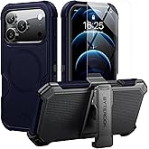 ByteRock for iPhone 17 Pro Case 6.3" with Belt Clip Holster,Anti-Drop,Shockproof,Heavy Duty Protection,Compatible with MagSafe,w/Screen Protector,with 360°Rotating Kickstand,Blue