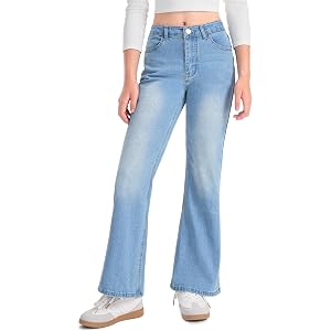 BOOPH Girls Flare Jeans Kids Denim Bell Bottom Pants for Teen Girls | Back to School Clothes Baggy Pants with Pockets 7-14Y