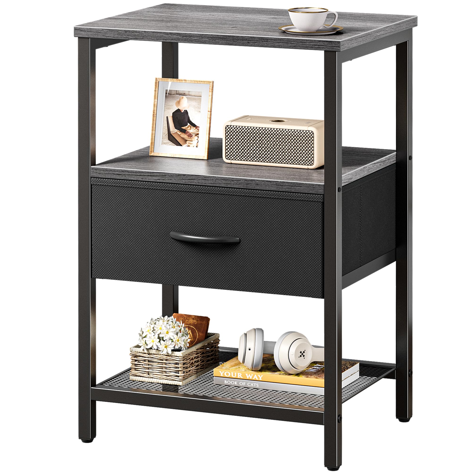 Huuger Night Stand with Fabric Drawer, Side Table