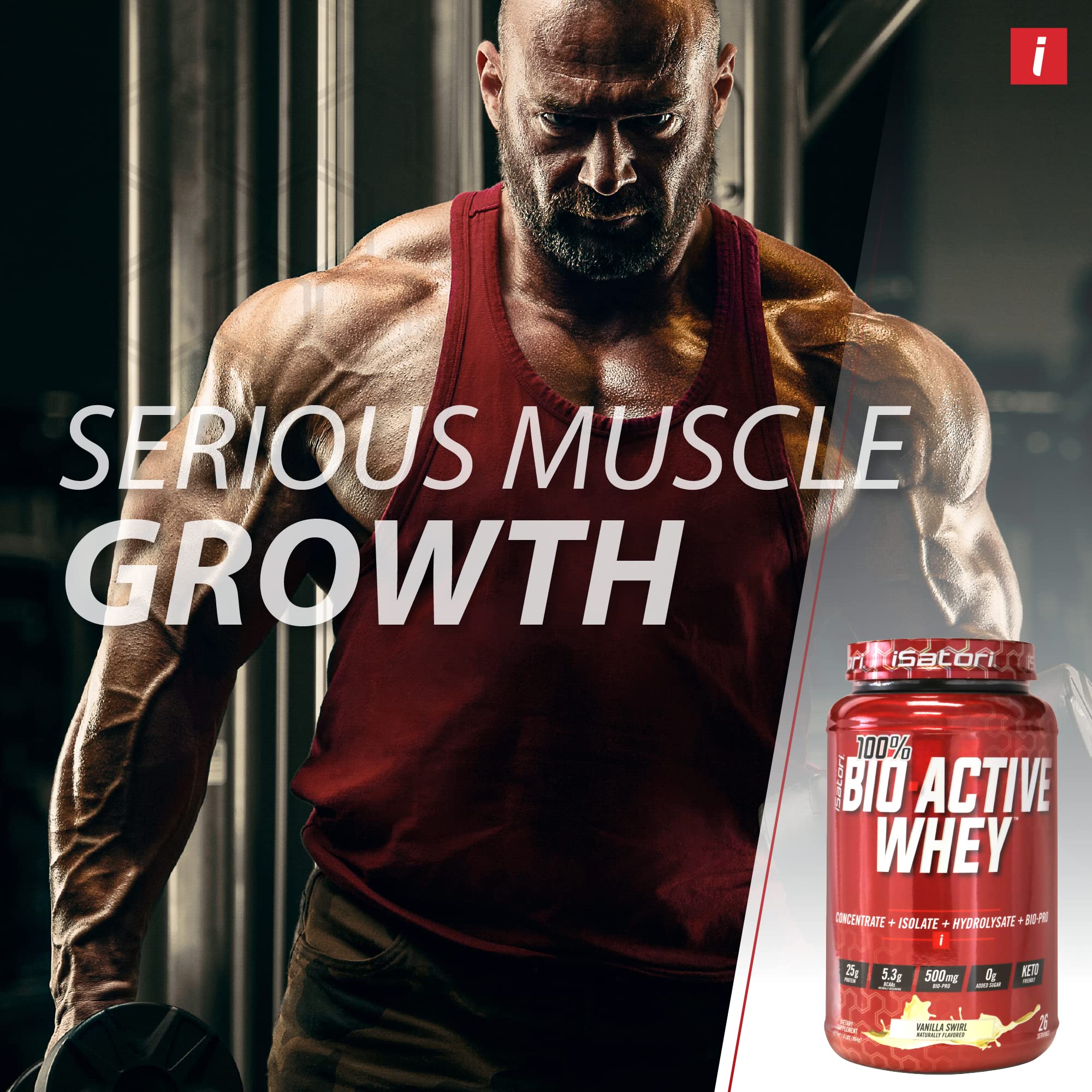 iSatori 100% Bio-Active Whey Protein Powder, Muscle Growth & Recovery with Whey Isolate, Hydrolysate, Concentrate, BCAAs & Colostrum Peptides, 25g of Protein Per Serving - Vanilla Swirl (26 Servings)