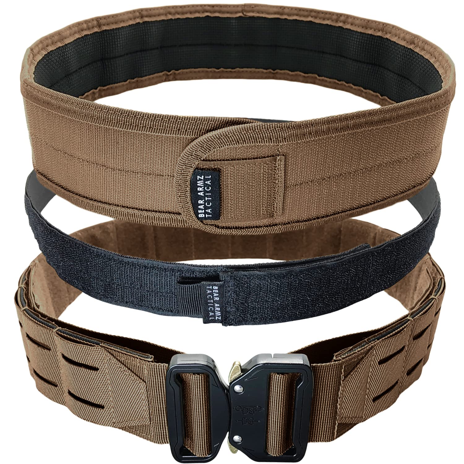 Bear Armz Tactical Battle Belt | Molle Riggers Belt | Duty Belt | Heavy Duty Anti-Slip Pad & Inner Belt Comb | 2-In-1 System (Coyote Brown, M- Medium)