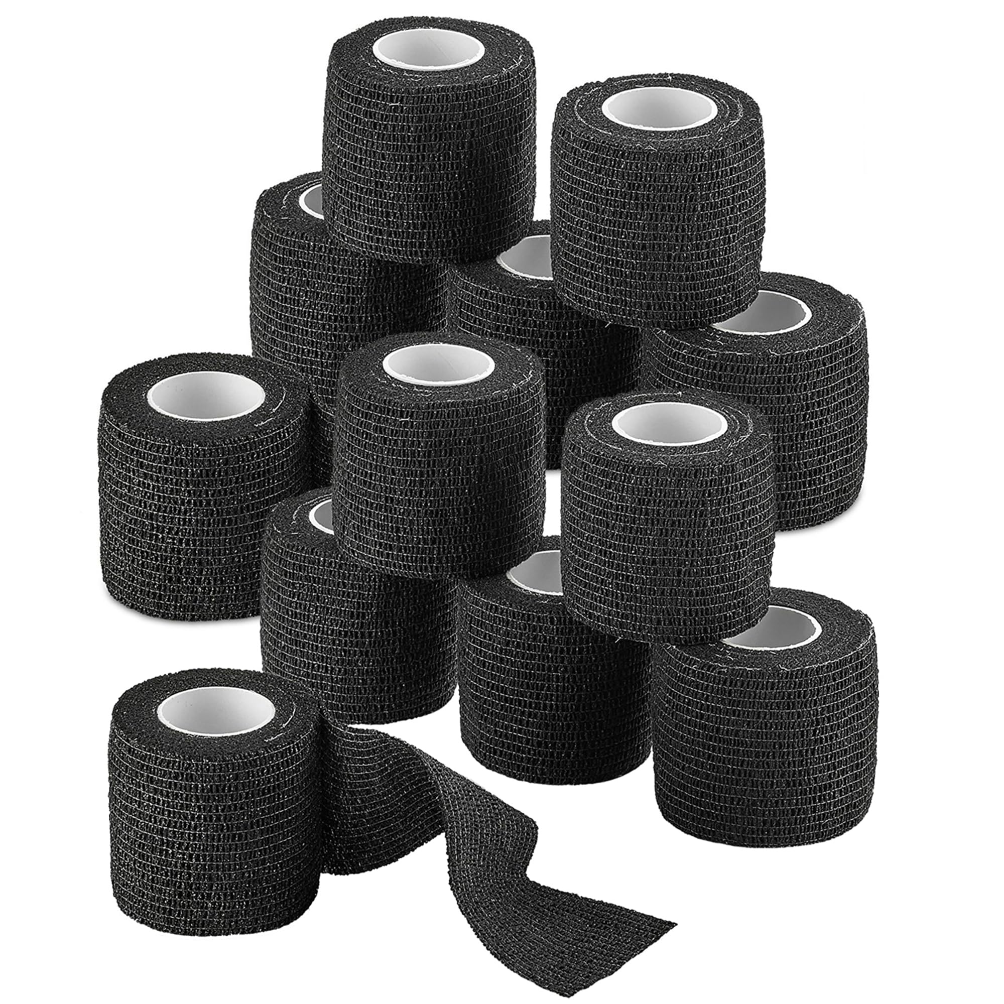 Self-Adherent Cohesive Bandage - 12 Pack Bulk | Black Self-Adhering Medical Wrap | 2" Wide x 5 Yards Athletic Sports Tape Sweat & Water Resistant, First Aid Protects Knees, Ankles, Elbows, Wrists