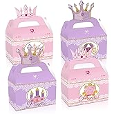 YOMINY Little Princess Candy Treat Boxes, 12 Pieces Princess Goodie Gift Candy Bags Party Favors Pink and Purple Princess Boxes for Birthday Girl Party,Baby Shower,Weddings Events Favor Supplies