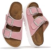 Project Cloud 100% Genuine Leather Platform Sandals Women Footwear - Wedge Chunky Slides for Women 2026 with Memory Foam Insole & Cork Footbed Womens Sandals (GreeceChunky)