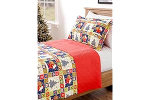 CGK UNLIMITED Quilt Set Twin/Twin XL Size - Christmas Quilts - 2 Piece Lightweight Comforter Set with 1 Pillow Sham - Soft Coverlet Blanket for All Seasons - Xmas Festive Holiday Bedspread - Santa's Sack, 68 x 86