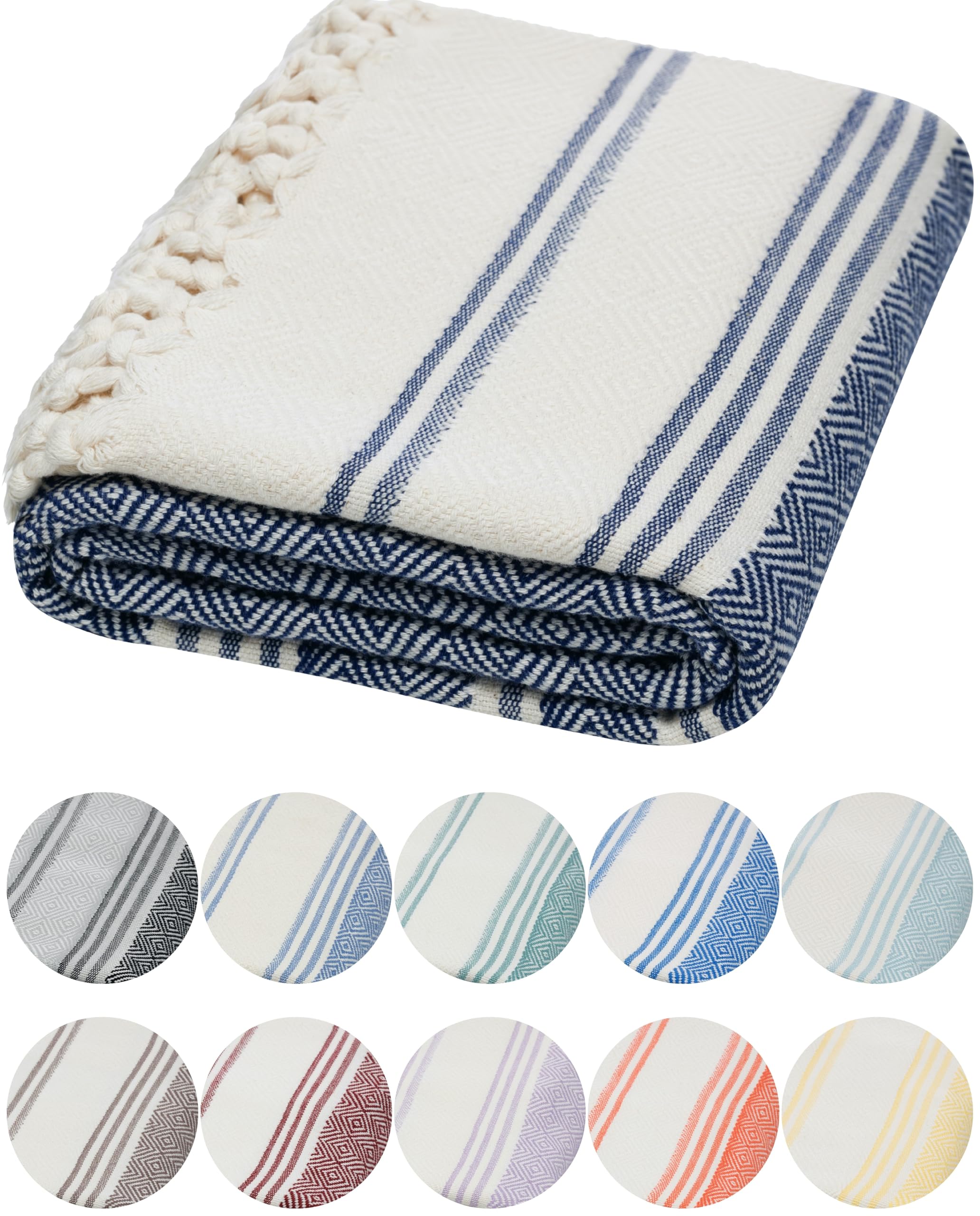 DEMMEX Organic Turkish Cotton Beach Bath Hammam Towel – Quick-Dry, Lightweight, Sand-Free Beach Towel & Blanket – Luxury Bathroom & Hammam Towel Peshtemal, OEKO-TEX Certified, 180x90cm, Navy Blue