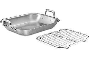 Tramontina 16.75-Inch Stainless Steel Roasting Pan with Rack, Flared Edge Turkey Roaster for Oven, Dishwasher Safe, Made in Brazil