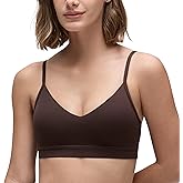 CRZ YOGA Butterluxe V-Neck Sports Bras for Women - Adjustable Thin Straps Padded Yoga Top Basic Wireless Camisole