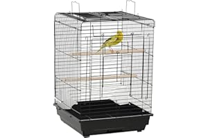 PawHut 23" Bird Cage Flight Parrot House Cockatiels Playpen with Open Play Top and Feeding Bowl Perch Pet Furniture Black