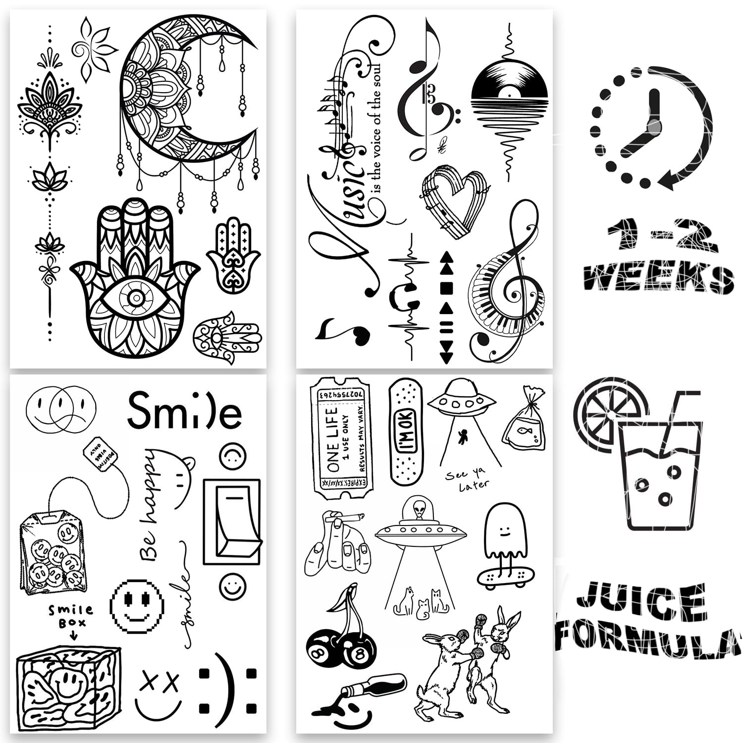 AWAKEN Tatouages Temporaires Faux pour Hommes Bras Semi-Permanents Stickers Imperméables Durant 1-2 Semaines Ensemble de 4 pièces (ENSEMBLE NOIR 03)