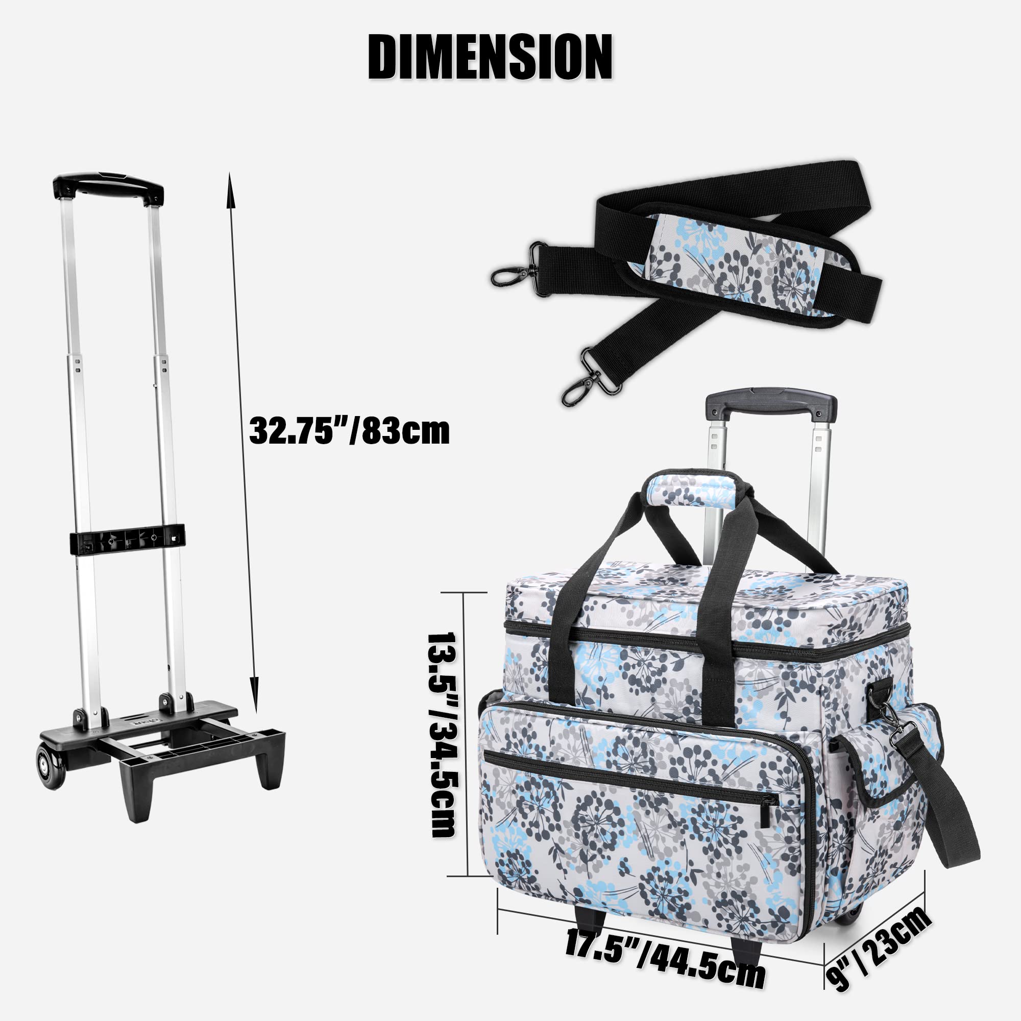 Teamoy Sewing Machine Case with Detachable Wheels, Rolling Sewing Machine Tote with Wheels and Bottom Wooden Pad, Compatible with Singer, Brother and Most Majority Machines and Accessories, Dandelion