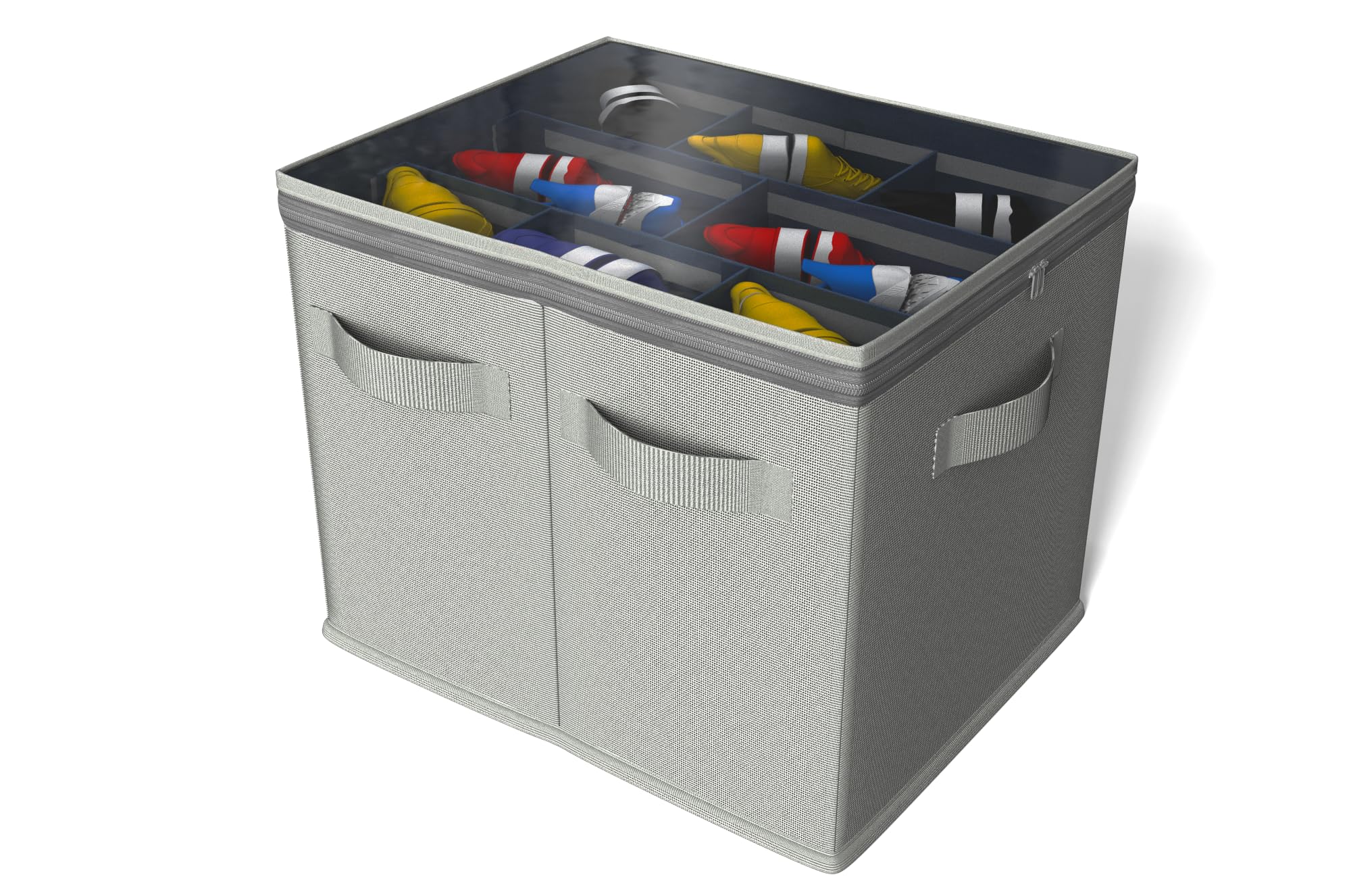 Sevko Shoe Storage Organizer Box - Clear Zip Cover, Adjustable Dividers, Foldable, Dustproof, Strong Linen Material, 40x32x32 Ideal for All Shelving