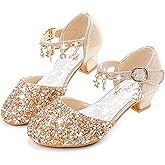 Furdeour Girls Dress Shoes Princess Crystal High Heels Flower Girl Shoes | Sparkly Princess Shoes, Closed Toe, 1.1-inch High Heel, Hook and Loop, Toddler Little Big Kid, Party Wedding Pageant Birthday