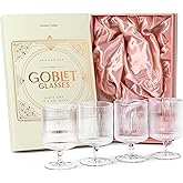 GLASSIQUE CADEAU Vintage Art Deco Ribbed Goblet Cocktail Glasses with Stem | Set of 4 | 10 oz Short Stemmed Crystal Tumblers