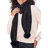 LyzerMia Womens Chenille Scarf with Pompom Winter Knit Warm Scarves for Cold Weather with Gift Box