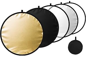 HELLOVETEE 24/32/43/52in Reflector Photography,5 in 1 Light Diffuser with Panel &Bag Light Reflectors for Photography, Ideal for Content Creator Essentials&Photographer in Silver,Gold,White and Black