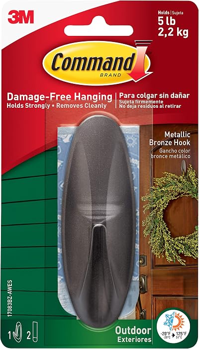 Command Outdoor Large Designer Bronze Hook with Adhesive Strips