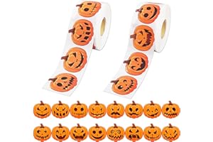 AUGISTEEN 1200 PCS Halloween Pumpkin Stickers Halloween Spooky Pumpkin Face Sticker Rolls Halloween Seal Label Gift Boxs Bottles Stickers for Halloween Party Decorations