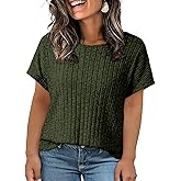 Eytino Plus Size Tops for Women Summer Casual Crewneck Short Sleeve Ribbed Knit T-Shirts Blouses(1X-5X)