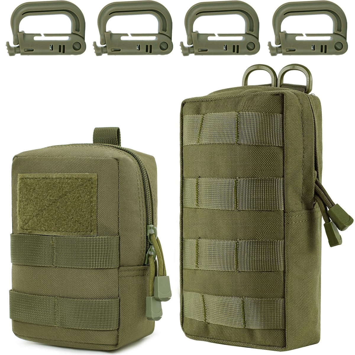 MUCHER 2 Pack EDC Pouch Molle Pouches Tactical Waist Bag Utility Waist Pack with 4 Hooks for Outdoor Hiking Hunting Camping Training (L+S, Green)