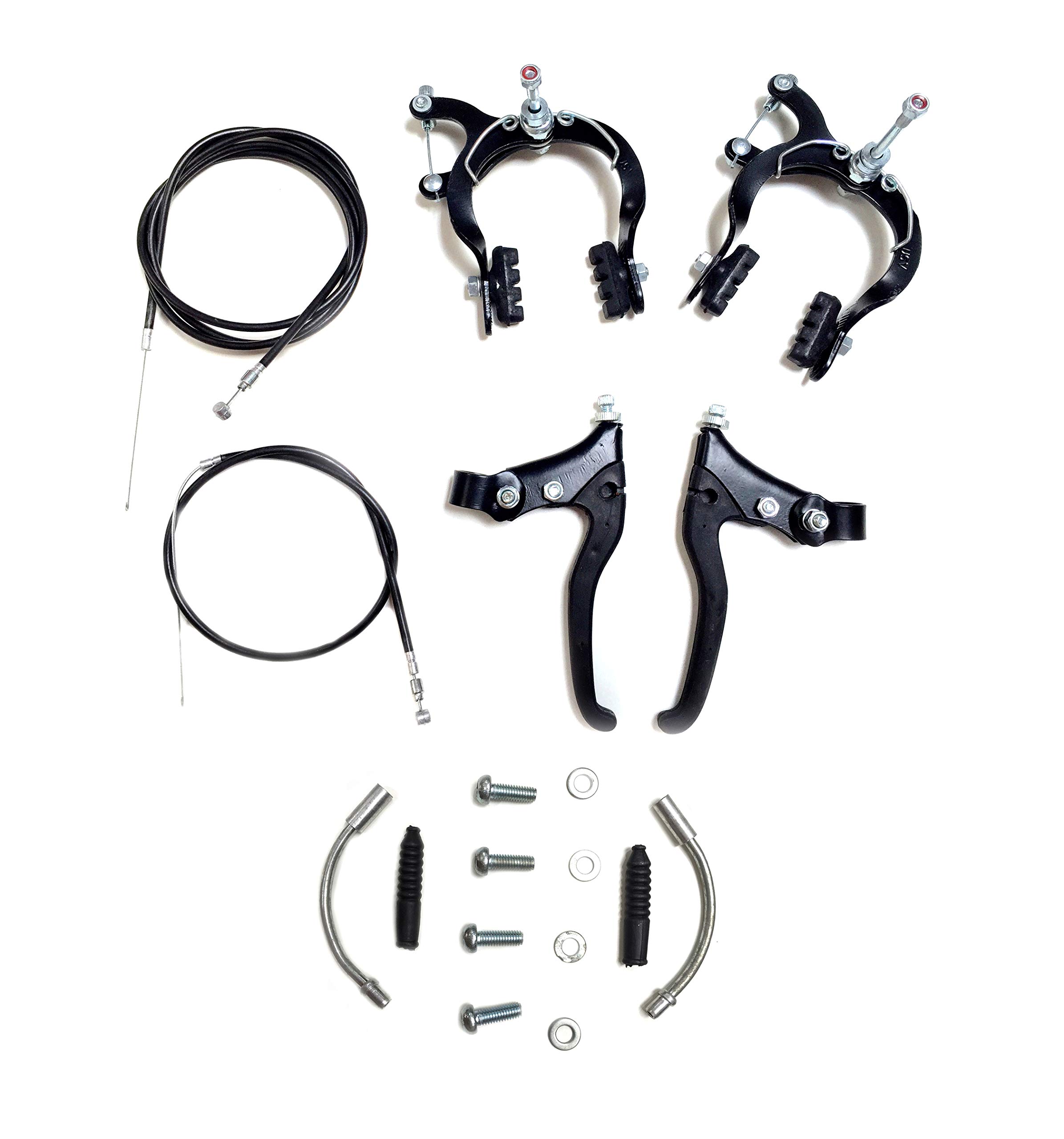 Complete Mountain Bicycle Caliper Brake Set | Cables Black Lever | BMX MTB Bikes Old School Caliper | Caliper with Black Levers