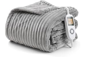 Evajoy Heated Blanket Electric Throw 50"x60" Fast Heating Blanket Throw, Soft Flannel Sherpa Electric Blanket 10 Heat Levels, 10 Timer Settings Auto-Off Protection, Gifts for Women Men